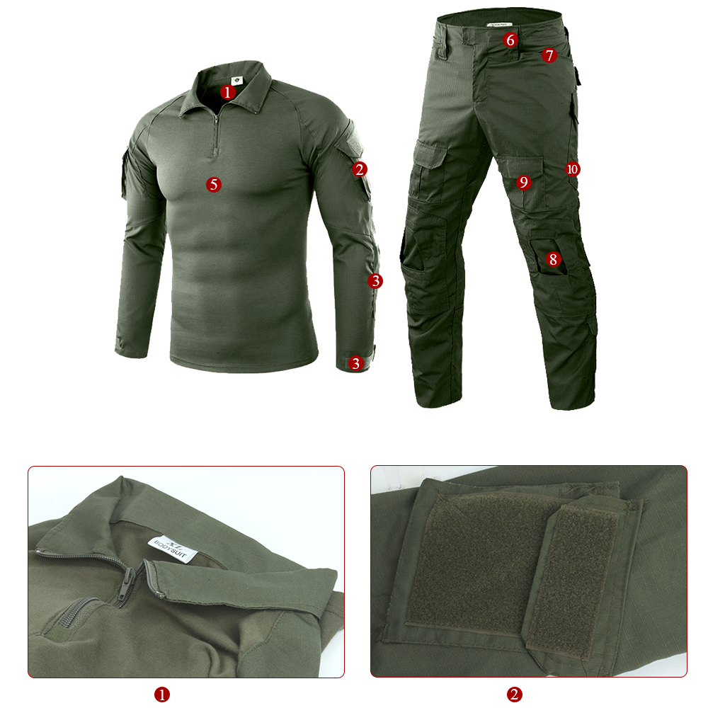 SABADO Camicia e pantaloni da combattimento tattici da uomo Set uniforme militare a maniche lunghe