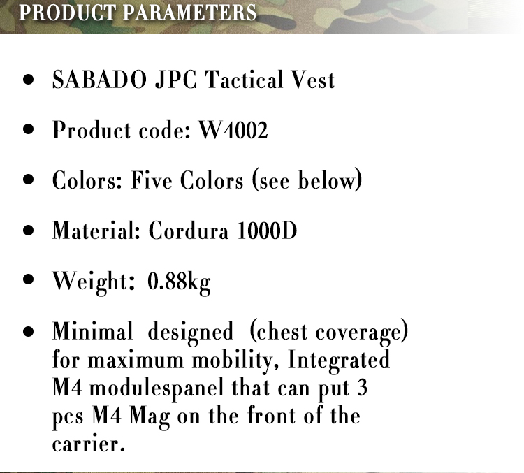 Gilet tattico da combattimento mimetico da caccia SABADO